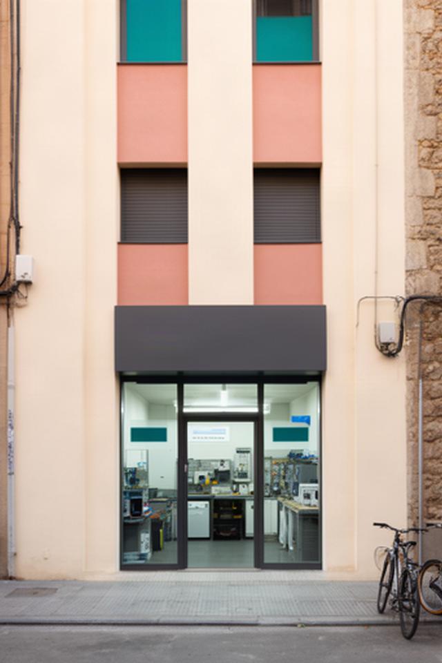Fachada de un taller de reparación en una calle de Sabadell con acceso visible